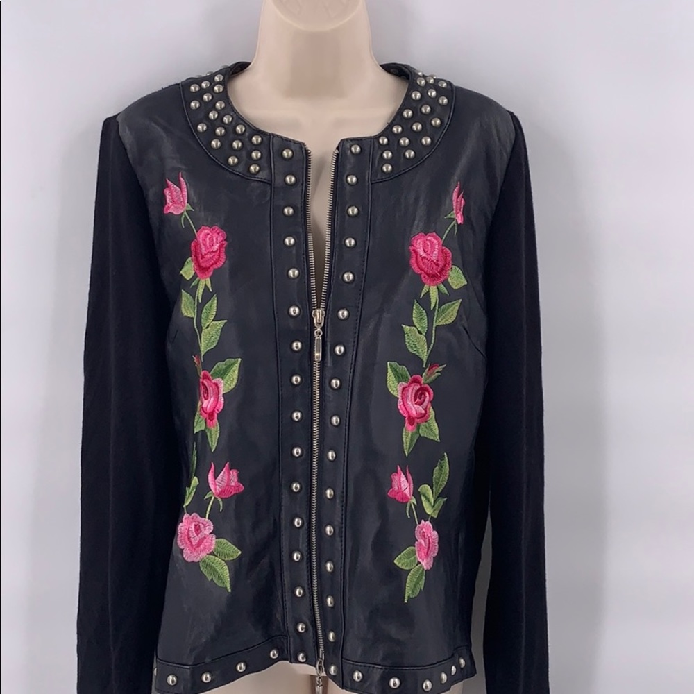 Michael Simon lambskin embroidery floral jacket L